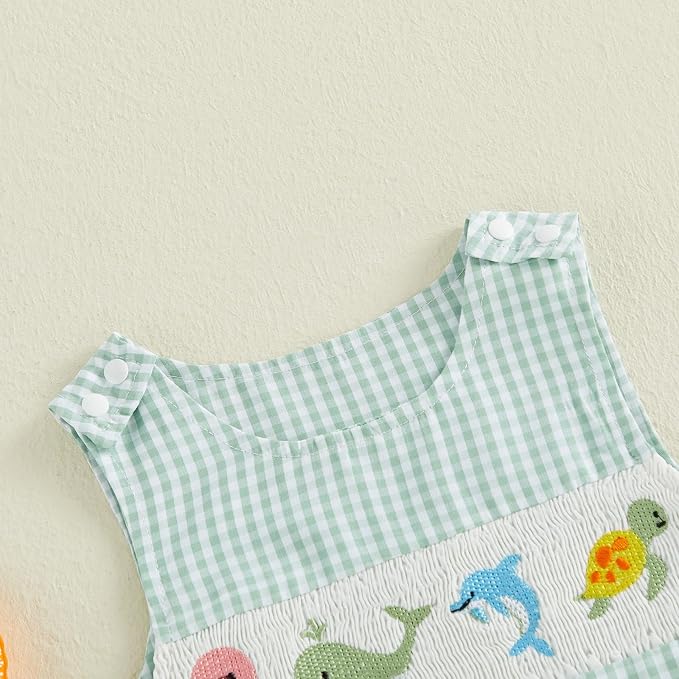 Newborn Baby Boys Sleeveless Seersucker Romper One Piece Straps Overalls - Image 4