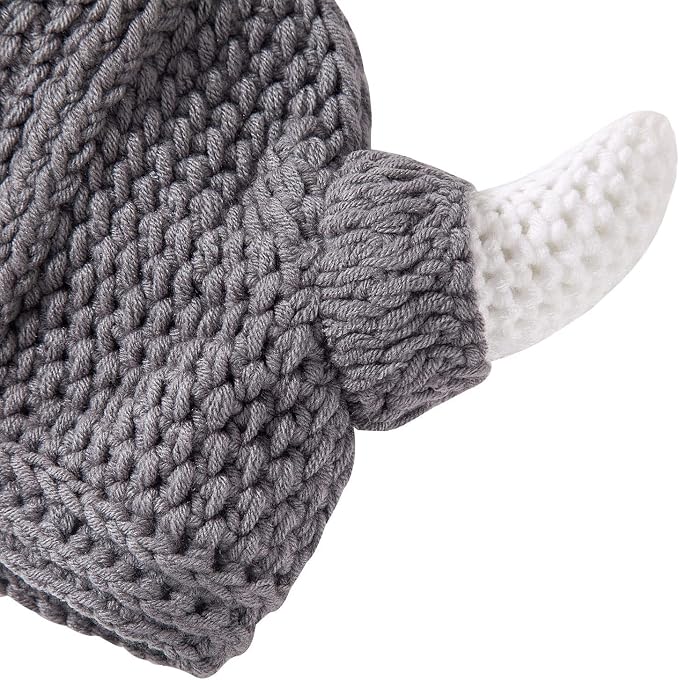 Baby Viking Knit Hat with Horns Barbarian Cute Beanie Hat Adult Crochet - Image 3