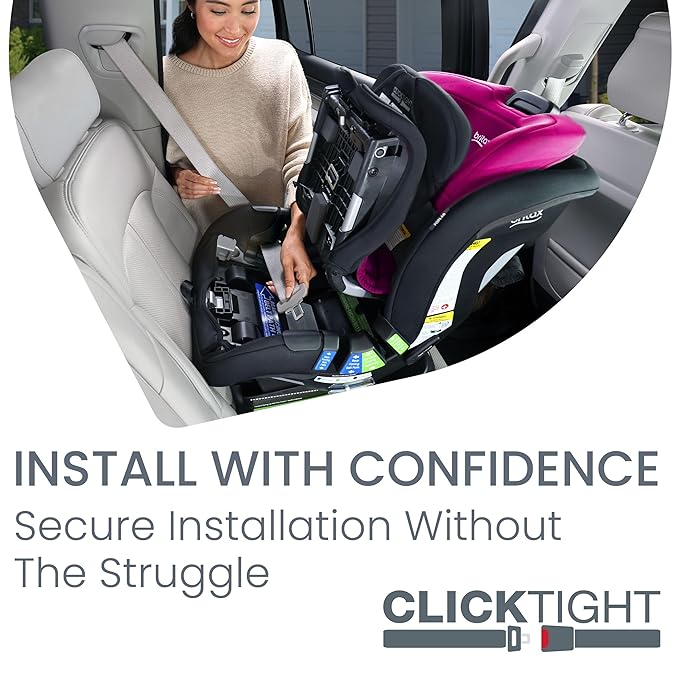Britax Poplar Convertible Car Seat, 2-in-1 Car Seat with Slim 17-Inch Design, ClickTight Technology, Magenta Onyx