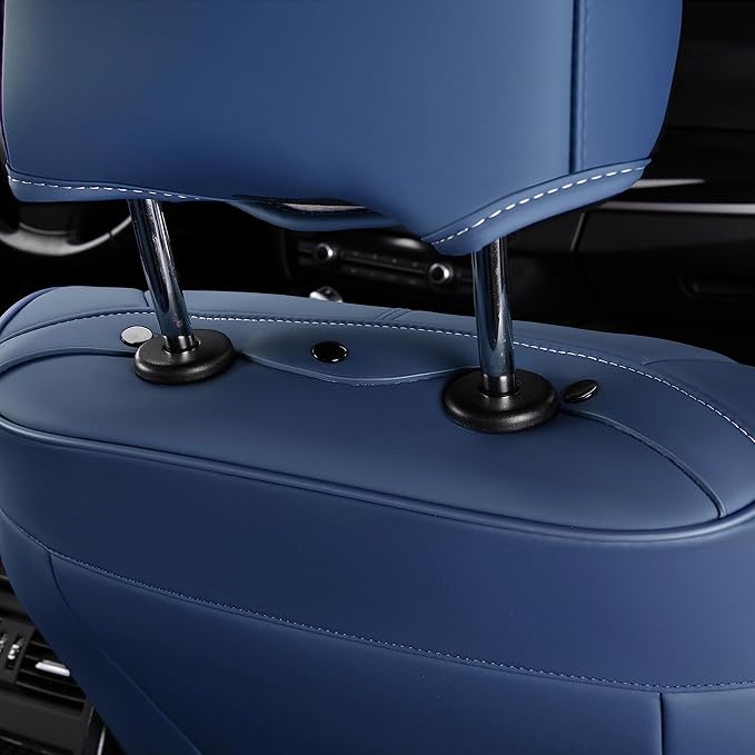 FLORICH Front Seat Covers, Leather Seat Covers, Universal Car Seat Covers 2PCS, Waterproof Car Seat Protector, Driver Seat Cover Accessories for Trucks SUV Sedans-Blue&White