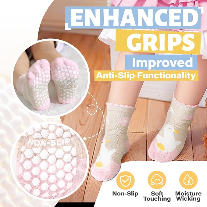 ANTSANG 12 Pairs Baby Girls Boys Toddlers Kids Crew Cotton Grips Socks | Smooth - Image 4