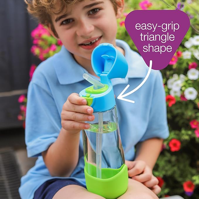 b.box Kids Water Bottle – 20oz Tritan Toddler Drink Bottle with Straw for School, Daycare, Travel w/Easy-Grip Triangular Design, Leak Proof Lid & Handle, BPA Free, Dishwasher Safe (Passion Splash)