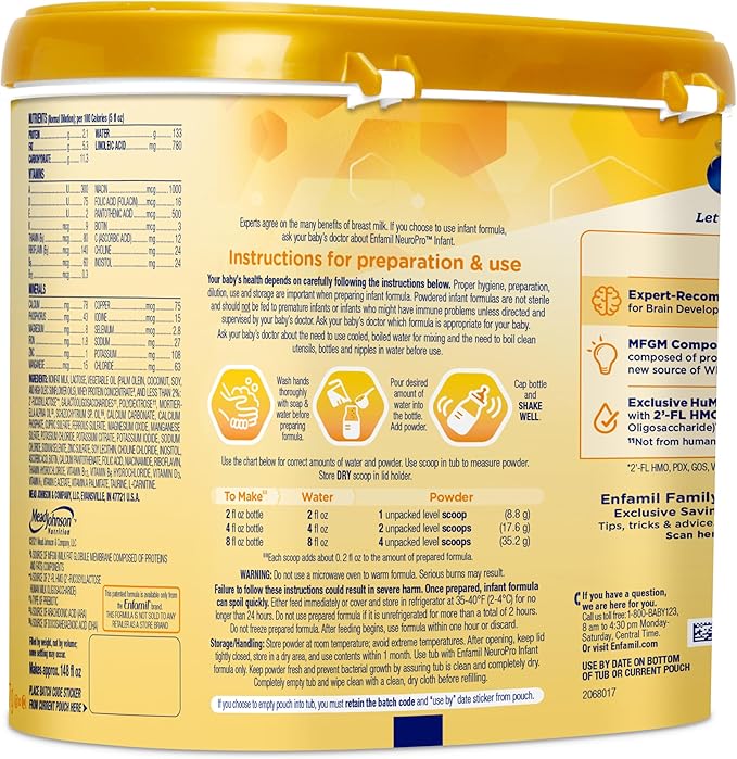 Enfamil NeuroPro Baby Formula, MFGM* 5-Year Benefit, Expert-Recommended Brain-Building Omega-3 DHA, Exclusive Immune Supporting HuMO6 Blend, Infant Formula Powder, Baby Milk, 20.7 Oz