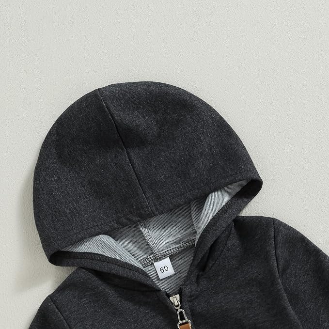 Infant Baby Boy Girl Clothes Solid Hoodie Romper Zip Up Long Sleeve Hooded - Image 4