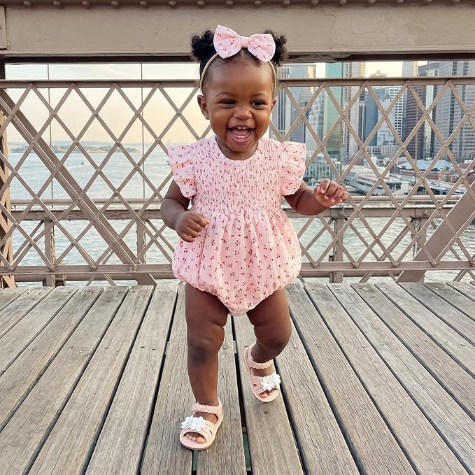 Kavousa Newborn Baby Girl Clothes Summer Bubble Romper Headband Outfit - Image 4