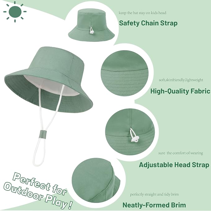Baby Boy Sun Hat Toddler Bucket Beach Hat Girl UPF 50+ Cotton Linen - Image 4