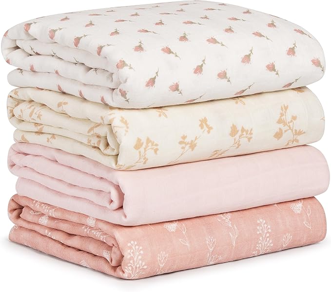Muslin Swaddle Blankets for Newborn, Cotton Receiving Blanket | 4 Pack 100% by CivaruaKids