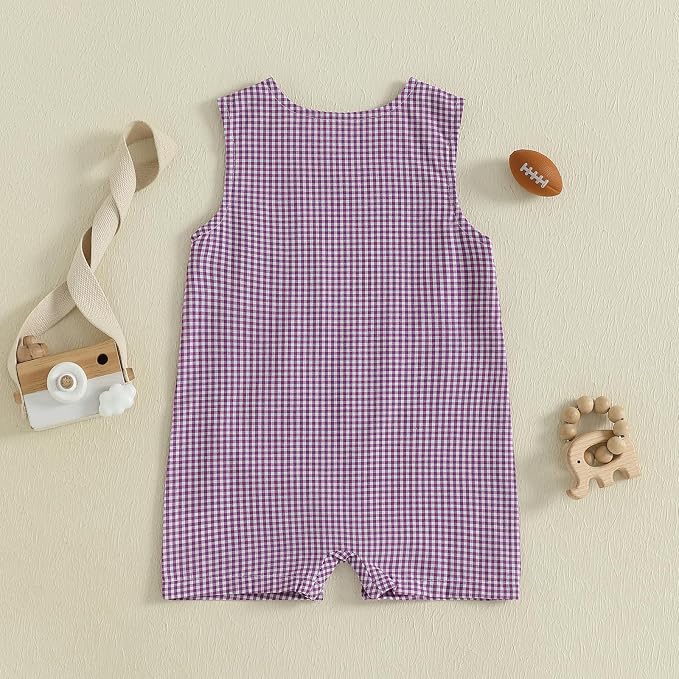 Newborn Baby Boys Sleeveless Seersucker Romper One Piece Straps Overalls - Image 3