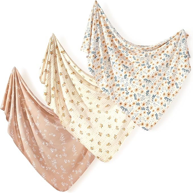 3-Pack Ultra Soft Stretchy Jersey Knit Baby Swaddle Blankets, 33x44 | Snug by BUYNOW
