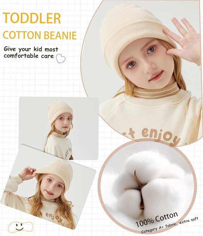 ROYBENS 100% Cotton Baby Beanie Cute Toddler Winter Hat Knit Caps Ages 0-8 | - Image 3