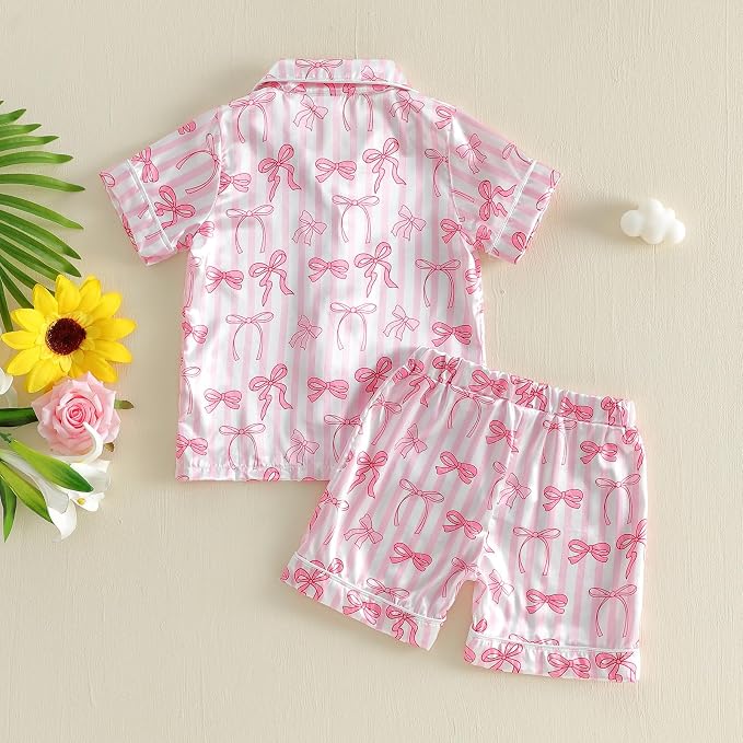 Kuriozud Toddler Baby Girl Pajamas Set Summer Floral Short Sleeve Button Down - Image 6