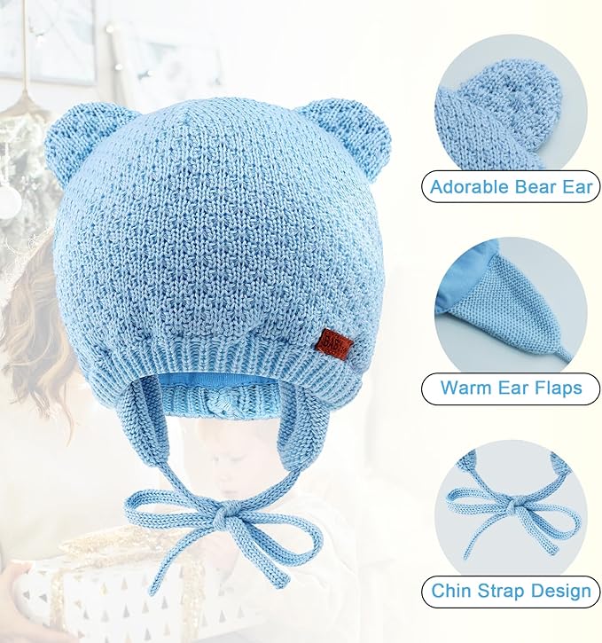 XIAOHAWANG Baby Hat Cute Bear Toddler Earflap Beanie Warm for Fall Winter