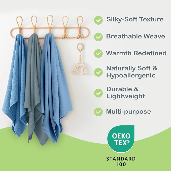 100% Organic Cotton 2 PK Muslin Swaddle Receiving Blanket 47x47 in | Oeko-TEX - Image 3