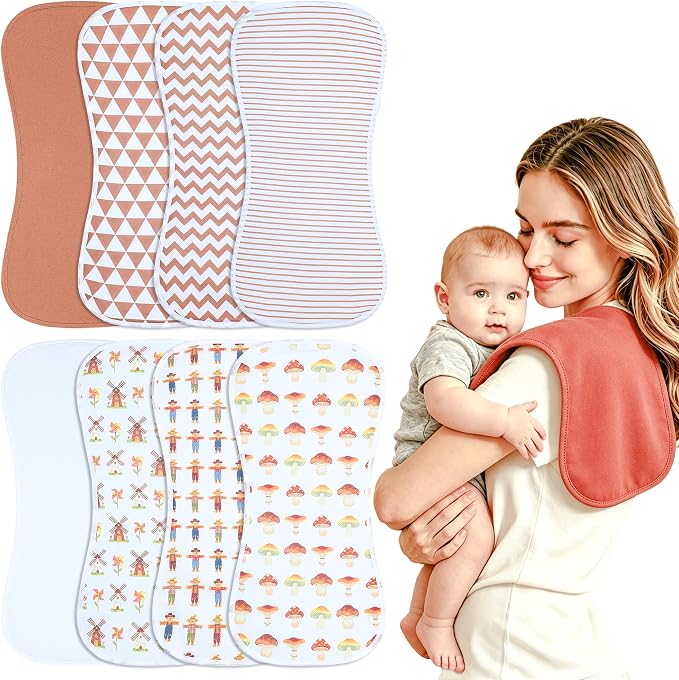 Baby Burp Cloths 8-Pack, Waterproof Burping Cloths, 4-Layer Super Absorbent & by Benoxine