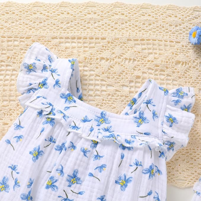 YOUNGER TREE Baby Girl Romper 100% Cotton Ruffle Sleeveless Summer Outfit - Image 4