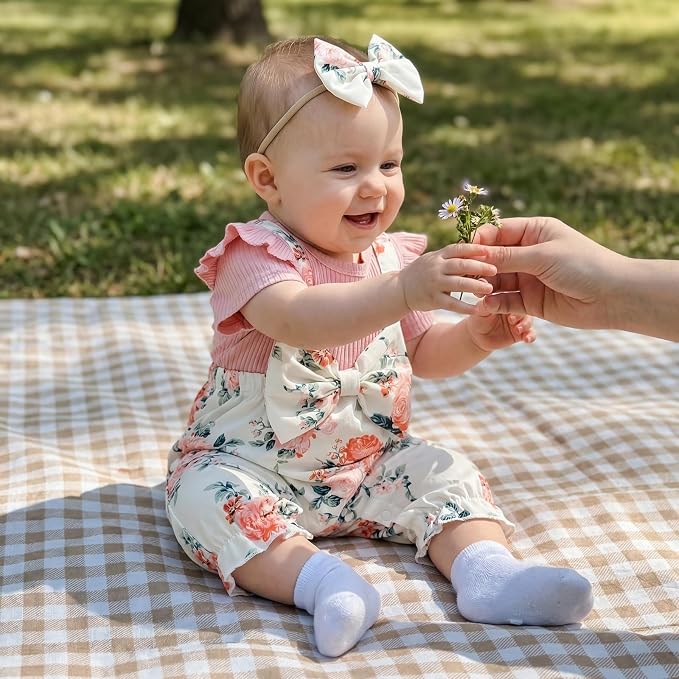 YINGISFITM Newborn Baby Girl Summer Clothes Short Sleeve Bubble Romper Bow - Image 3