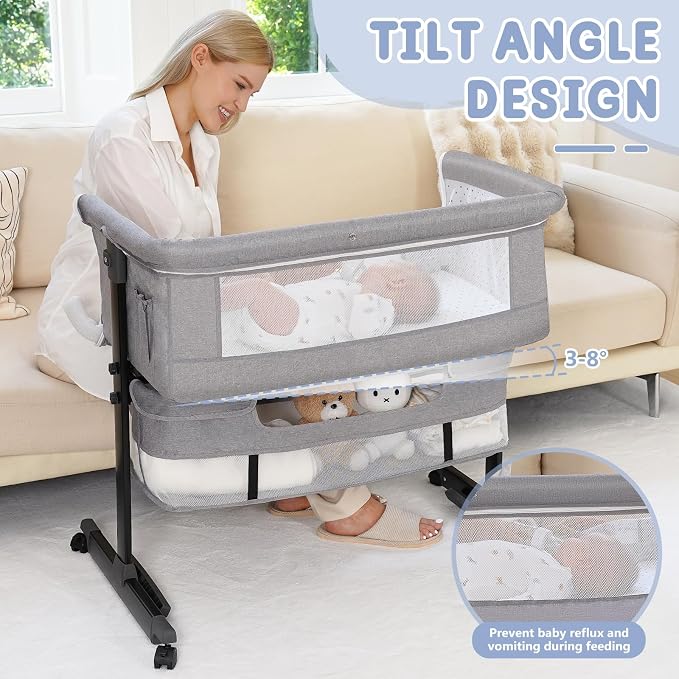 Semphis Baby Bassinet, 3 in 1 Bassinets Bedside Sleeper, Adjustable Height - Image 5