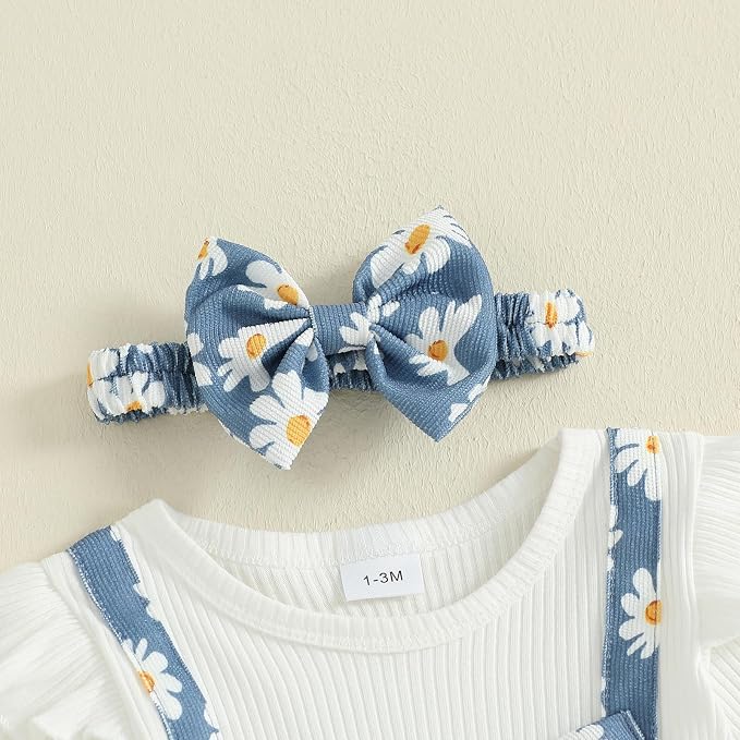 Newborn Baby Girl Clothes Ruffle Sleeve Jumpsuit Corduroy Floral - Image 4