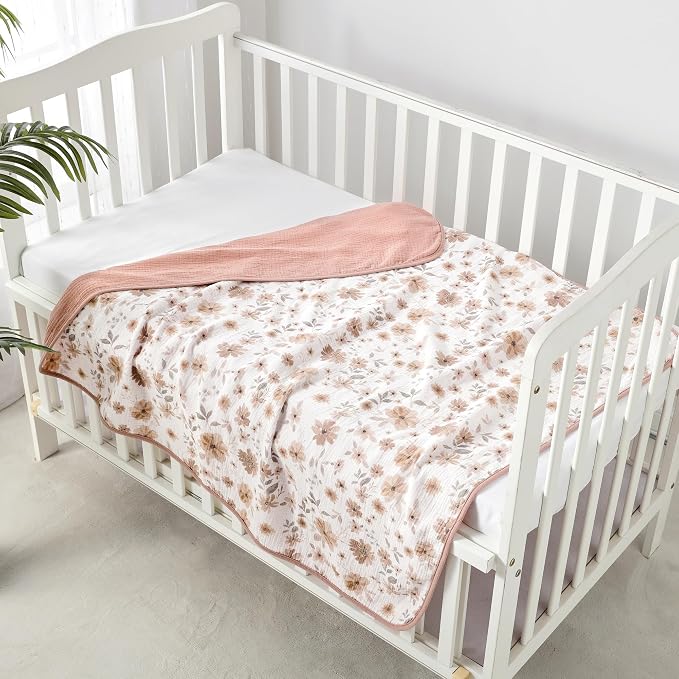 CREVENT 40''X40'' 100% Organic Floral Cotton Muslin Baby Blanket - Image 3