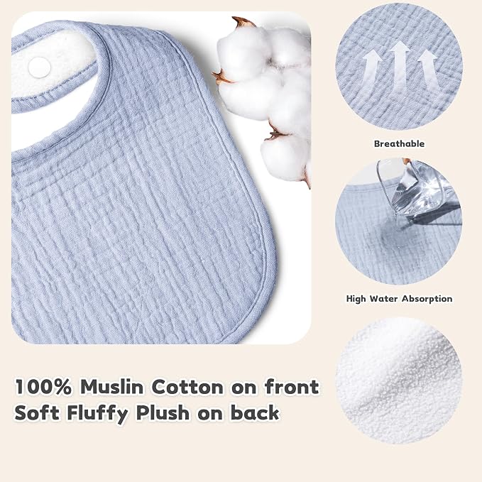 Susurration Muslin Baby Drool Bibs 6Pack Soft Square Adjustable Baby Bandana - Image 3