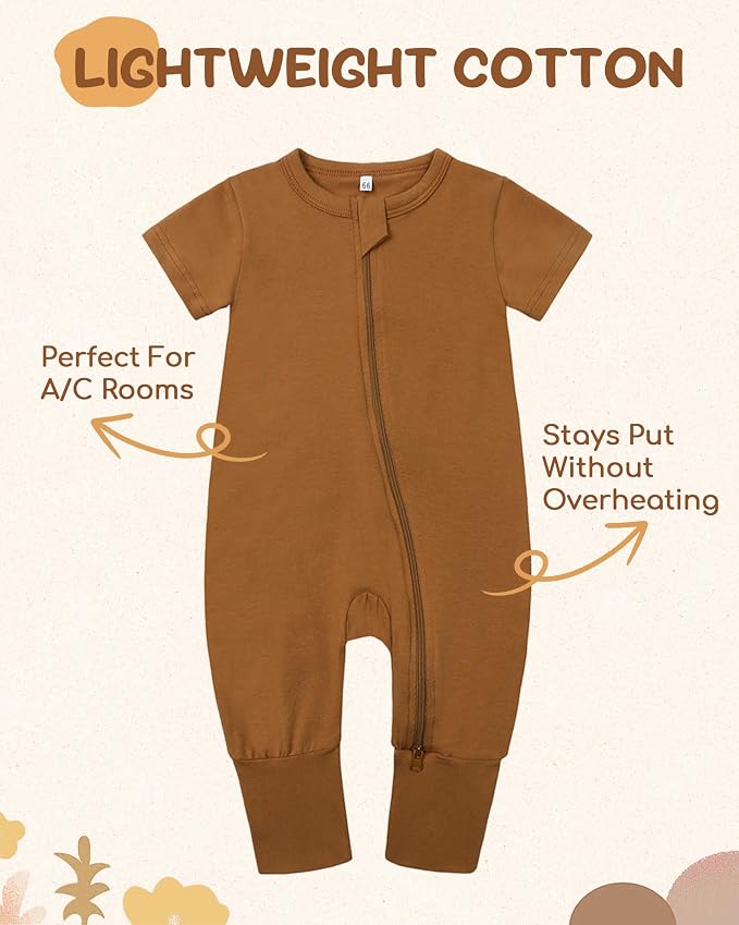 Baby Boy Girl Infant Rompers Short Sleeve Cotton Zipper Footless Summer - Image 2