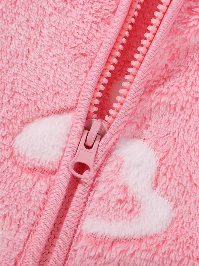 Toddler Baby Girl Fleece Jackets Fall Clothes Hooded Zip Fuzzy Coats - Image 5