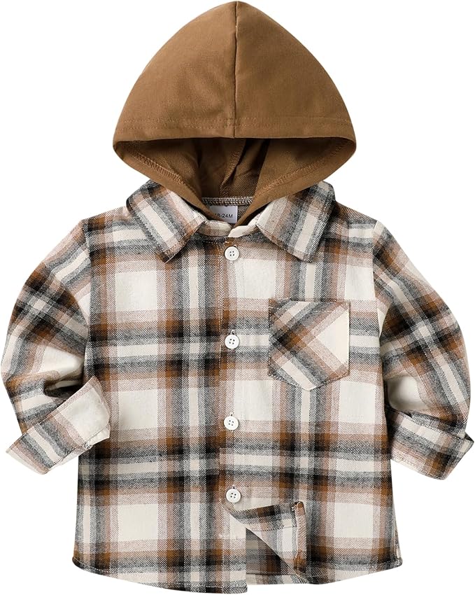 YOUNGER STAR Toddler Kids Boys Girls Flannel Hooded Plaid Shirt Button Baby Red by YOUNGER+STAR