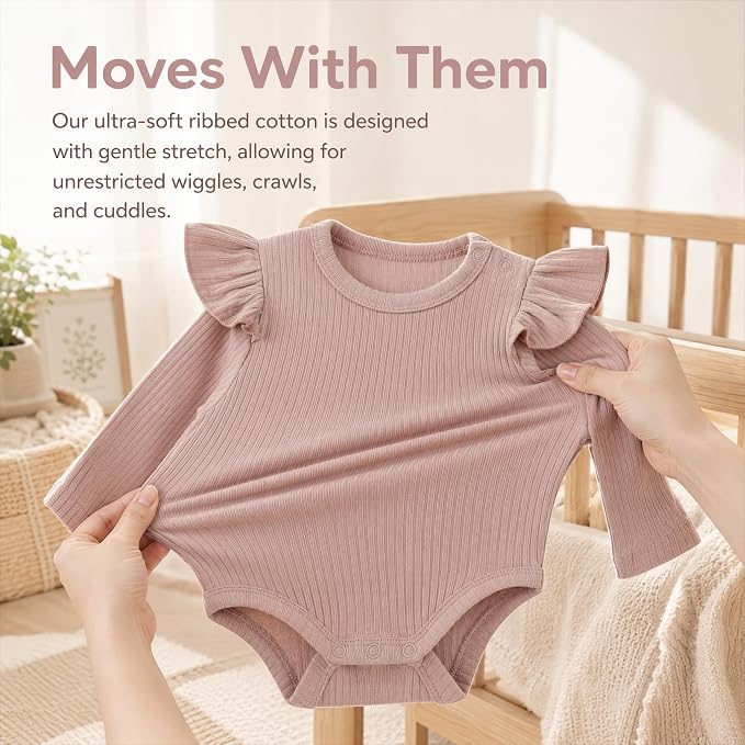 Baby Girl Knit Ruffle Outfit Clothes Ribbed 100% Organic Cotton Solid Color - Image 5