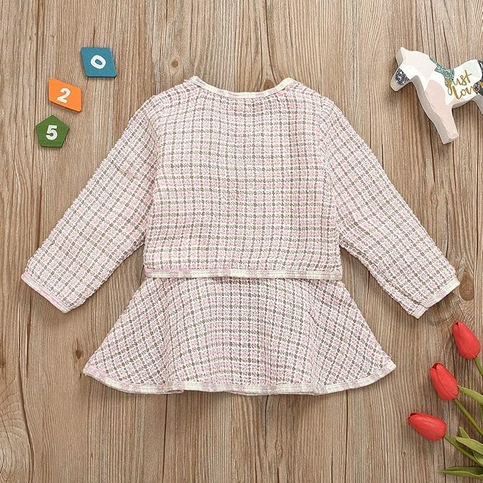 Toddler Kids Baby Girls Plaid Skirt Set Cardigan Jacket Coat + Tutu Dress Set - Image 3