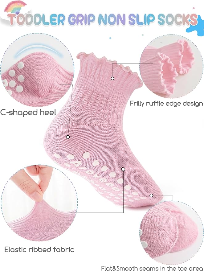 Baby Toddler Girls Socks Grip Ruffle Non Slip Kids Cotton 12 Pack Socks | - Image 3