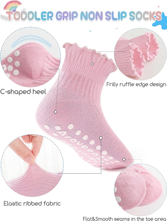 Baby Toddler Girls Socks Grip Ruffle Non Slip Kids Cotton 12 Pack Socks | - Image 3