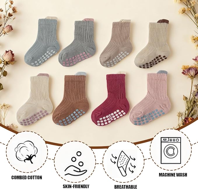 8 Pairs Baby Toddler Socks Non-Slip Grip Socks - Image 3