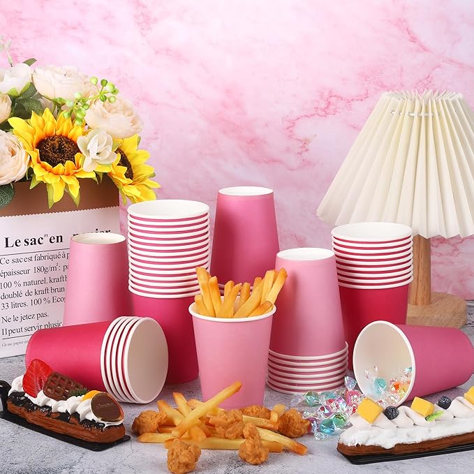 URATOT 60 Pieces 9 Ounce Pink Paper Cups Gradient Color Disposable Coffee Party Cups Beverage Drinking Cups for Party, DIY and Holiday Supplies