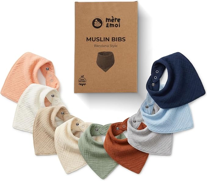 Mère & Moi Muslin Baby Bandana Bibs – 100% Cotton, Soft & Absorbent Drool & - Image 2