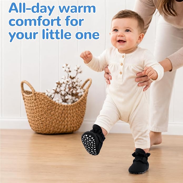 Pro Goleem Unisex Cotton Baby Booties, Warm Cozy Stay-On Baby Slippers - Image 2