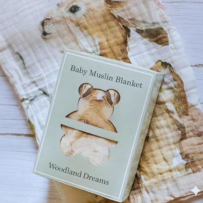 Baby Muslin Woodland Blanket – Reversible Cotton Muslin Baby Quilt, 48x48 Woodland Blanket for Newborns & Toddlers – Gender Neutral, Soft & Breathable