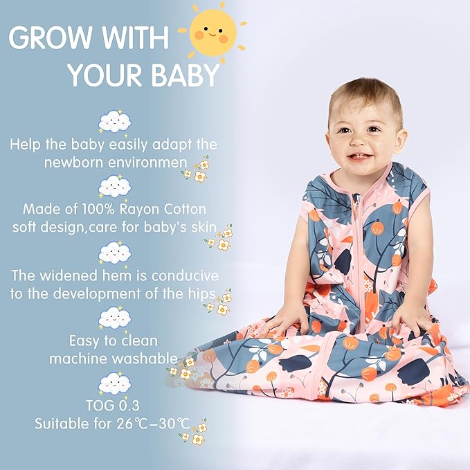 BSTOPPT 3 Pack Baby Sleep Sack 100% Rayon Cotton Baby Sleeping Bag 2-Way Zipper - Image 3