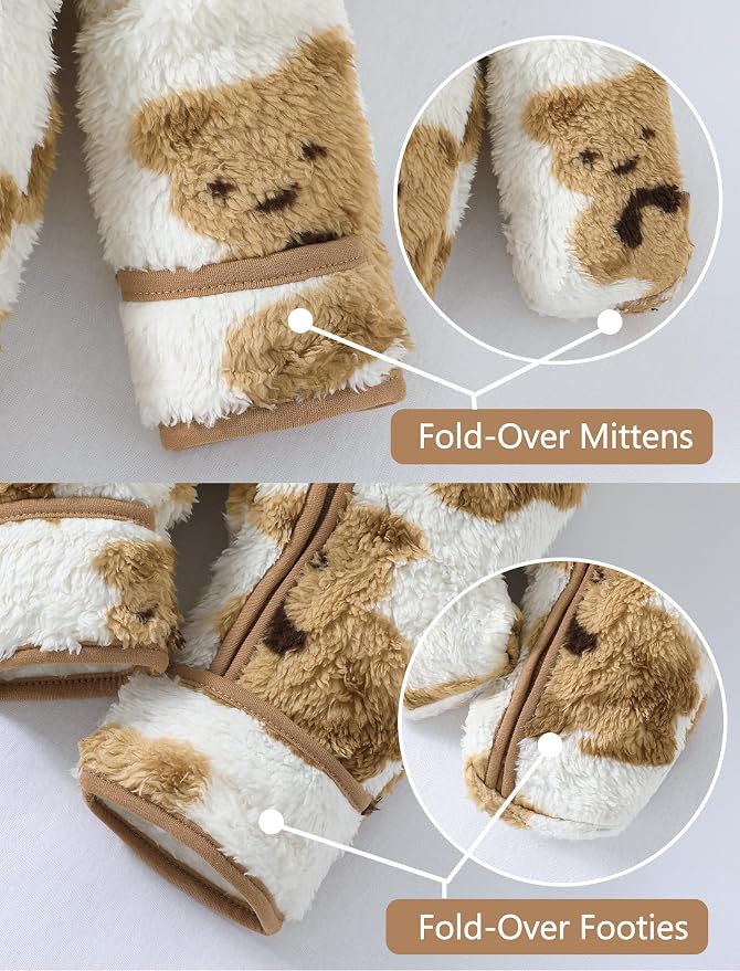 Jecson Baby Snowsuit Newborn Bear Hooded Fleece Outfit Baby Clothes 0M-12M - Image 3