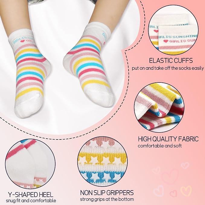 SkiBeaut Baby Toddlers Girls Socks, 12 Pairs Non Slip Kids Grips Toddler Grippy - Image 3