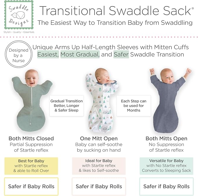 SwaddleDesigns Transitional Swaddle Sack, Arms Up Half-Length Sleeve & Mitten - Image 3