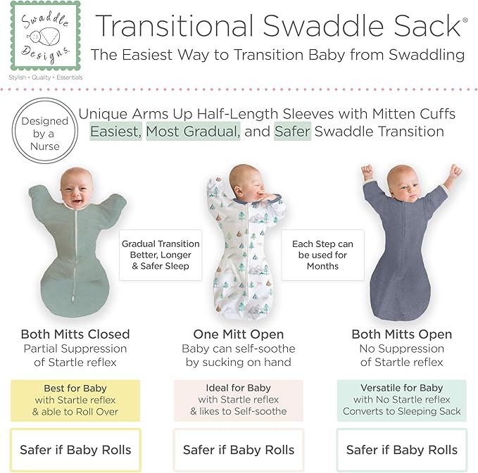 SwaddleDesigns Transitional Swaddle Sack, Arms Up Half-Length Sleeve & Mitten - Image 3