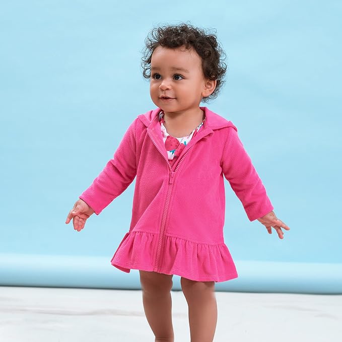 Gerber Baby & Toddler Girls Zipper Hoodie Terry Swimsuit Cover Up - Image 4