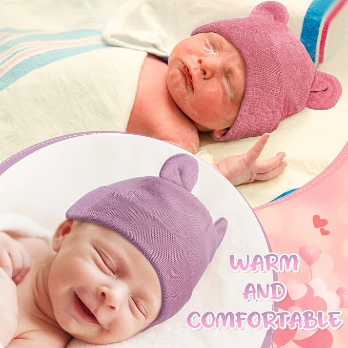Toulite 6 Pcs Preemie Hats Cotton Preemie Beanies Baby Caps Cute Beanie Bear - Image 3