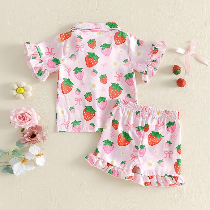 Kuriozud Toddler Baby Girl Pajamas Set Summer Floral Short Sleeve Button Down - Image 6