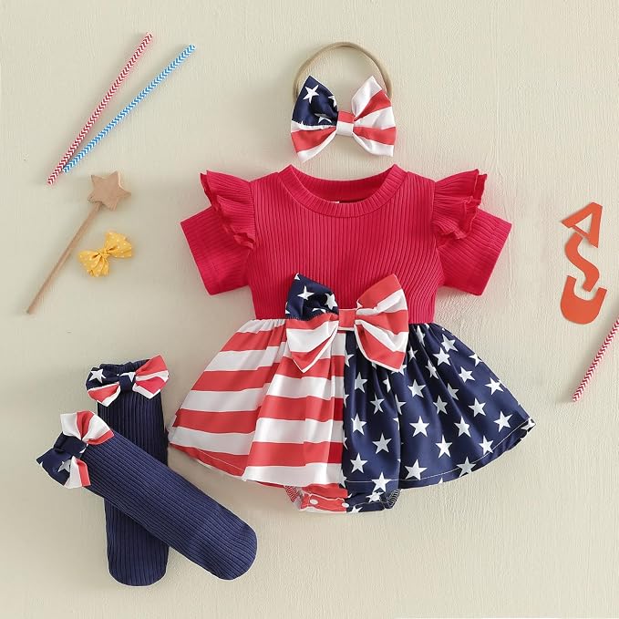 Giraropa Newborn Baby Girl Clothes Smocked Bubble Romper Dress + Socks + - Image 4