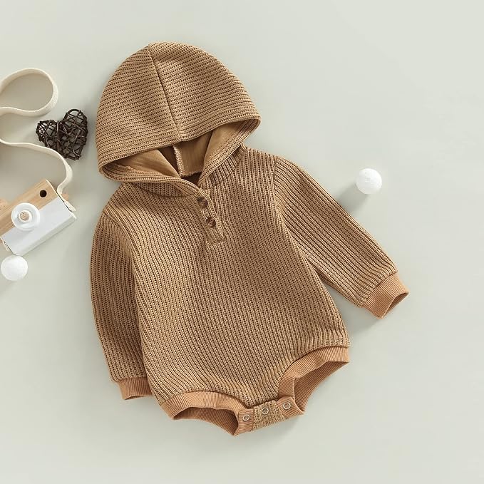 Thorn Tree Newborn Baby Boys Hooded Sweatshirt Long Sleeve Solid Romper Infant - Image 3