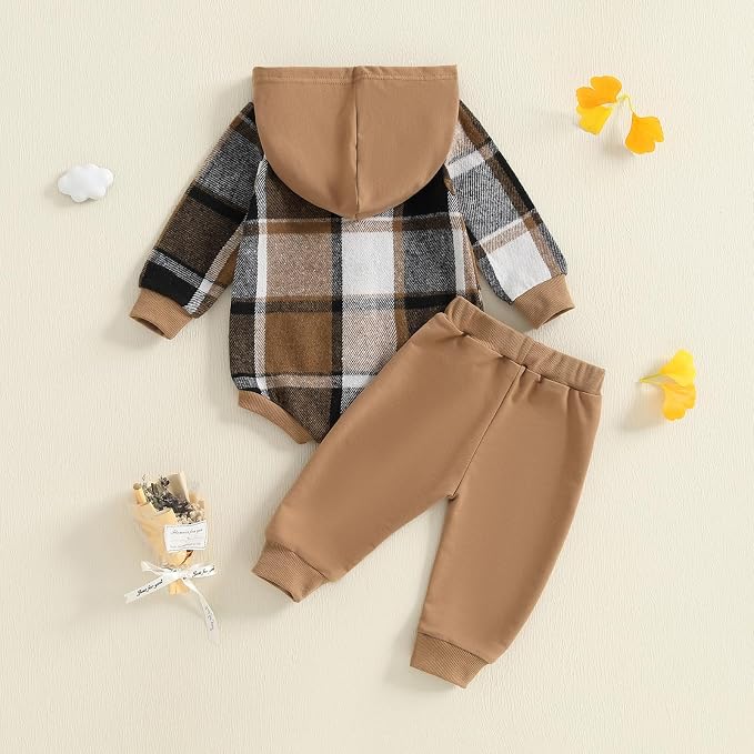 Douhoow Infant Baby Fall Clothes Boy Girl Plaid Hoodie Sweatshirt Romper - Image 7