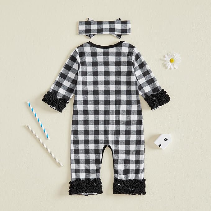 Newborn Baby Girl Clothes Jumpsuit Ruffle Romper Bodysuit Pants Headband - Image 6