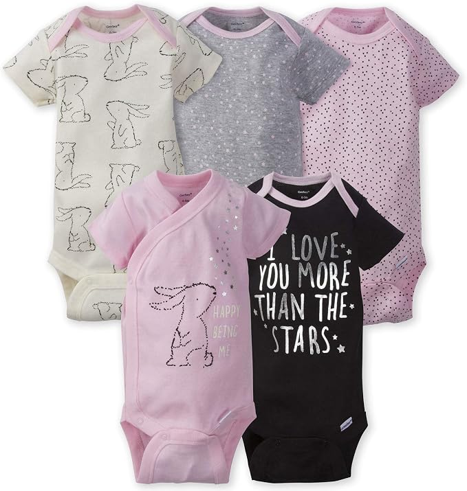Gerber Baby Girls 5-Pack Short Sleeve Variety Onesies Bodysuits by Gerber