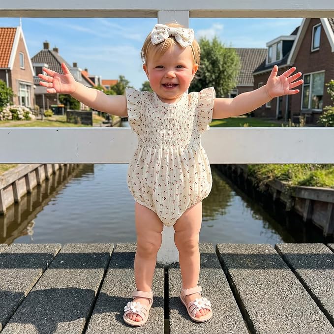 Kavousa Newborn Baby Girl Clothes Summer Bubble Romper Headband Outfit - Image 5
